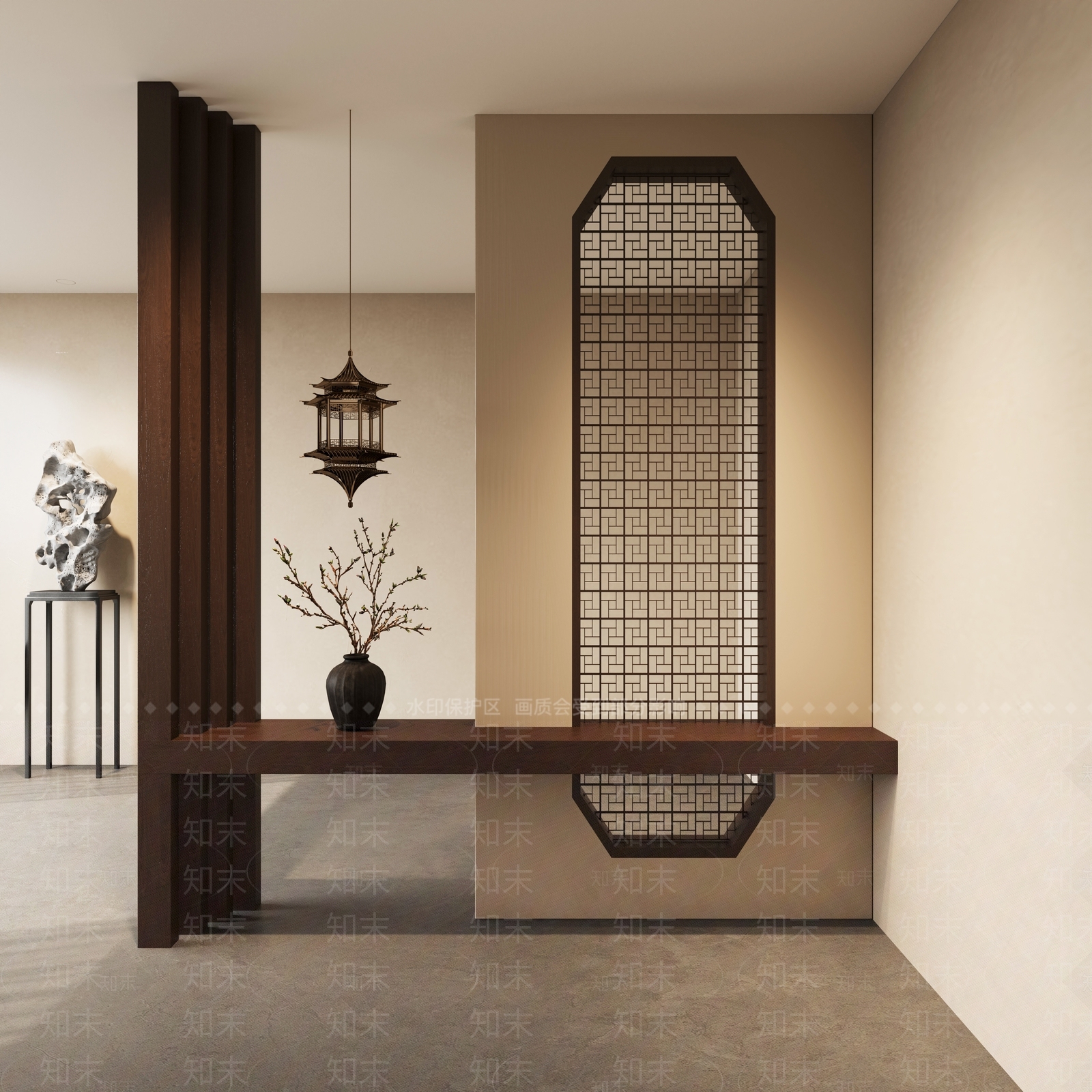中式玄关柜3D模型下载【ID:1190365160】