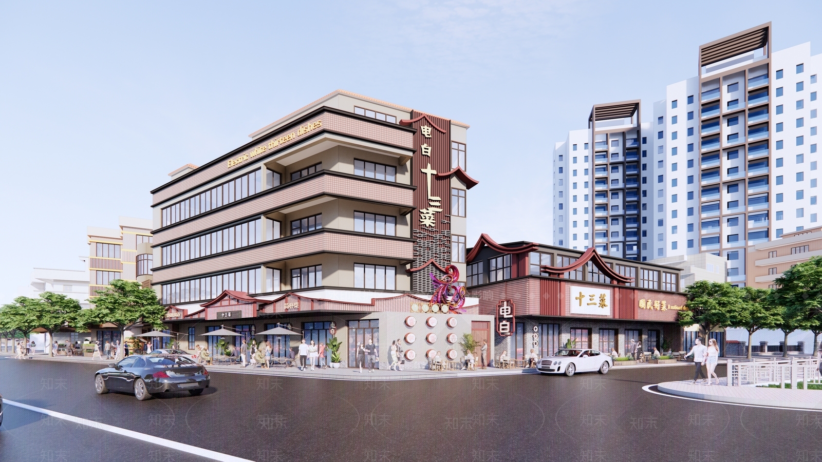 新中式商业景观SU模型下载【ID:1190368001】