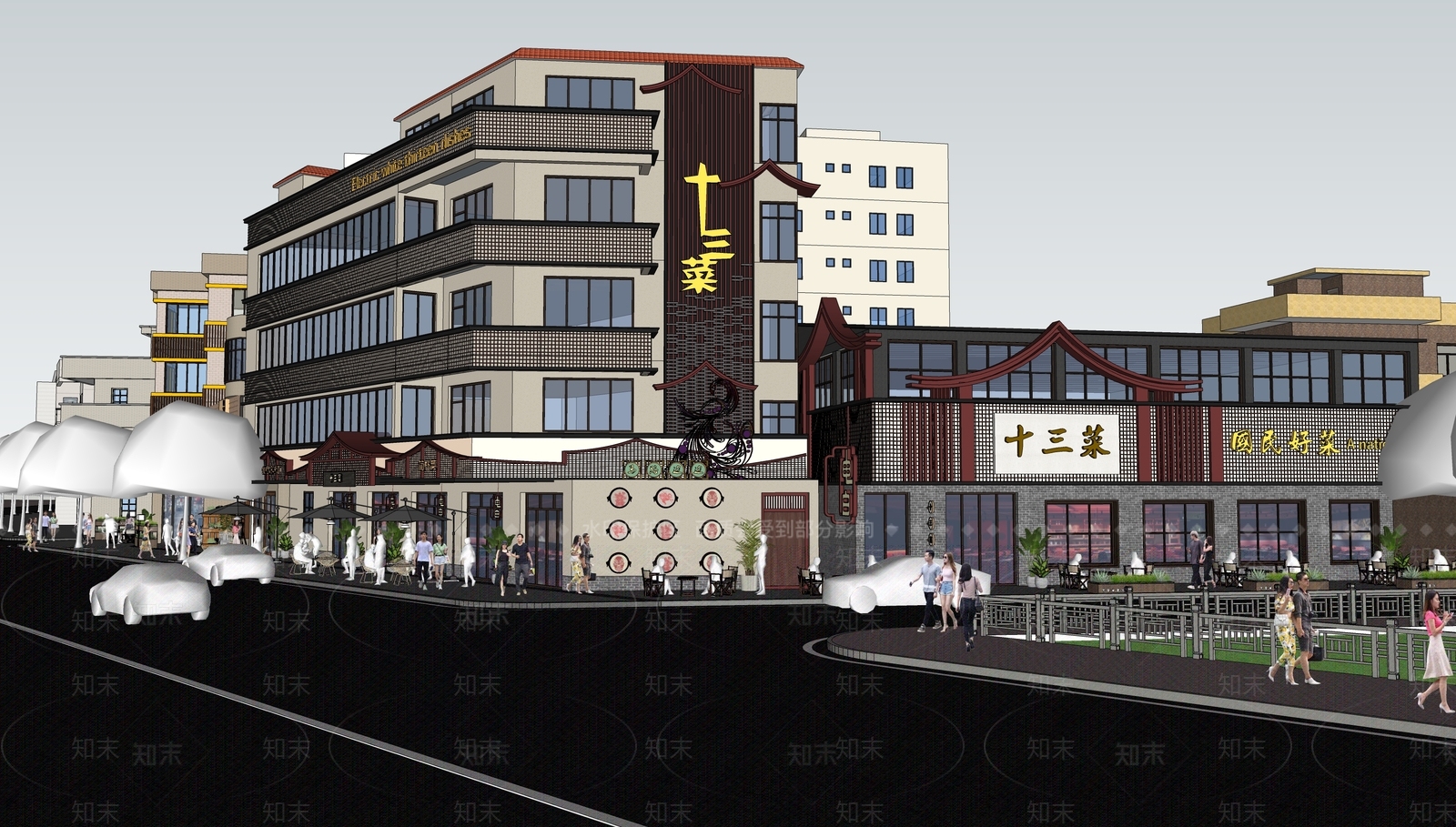 新中式商业景观SU模型下载【ID:1190368001】