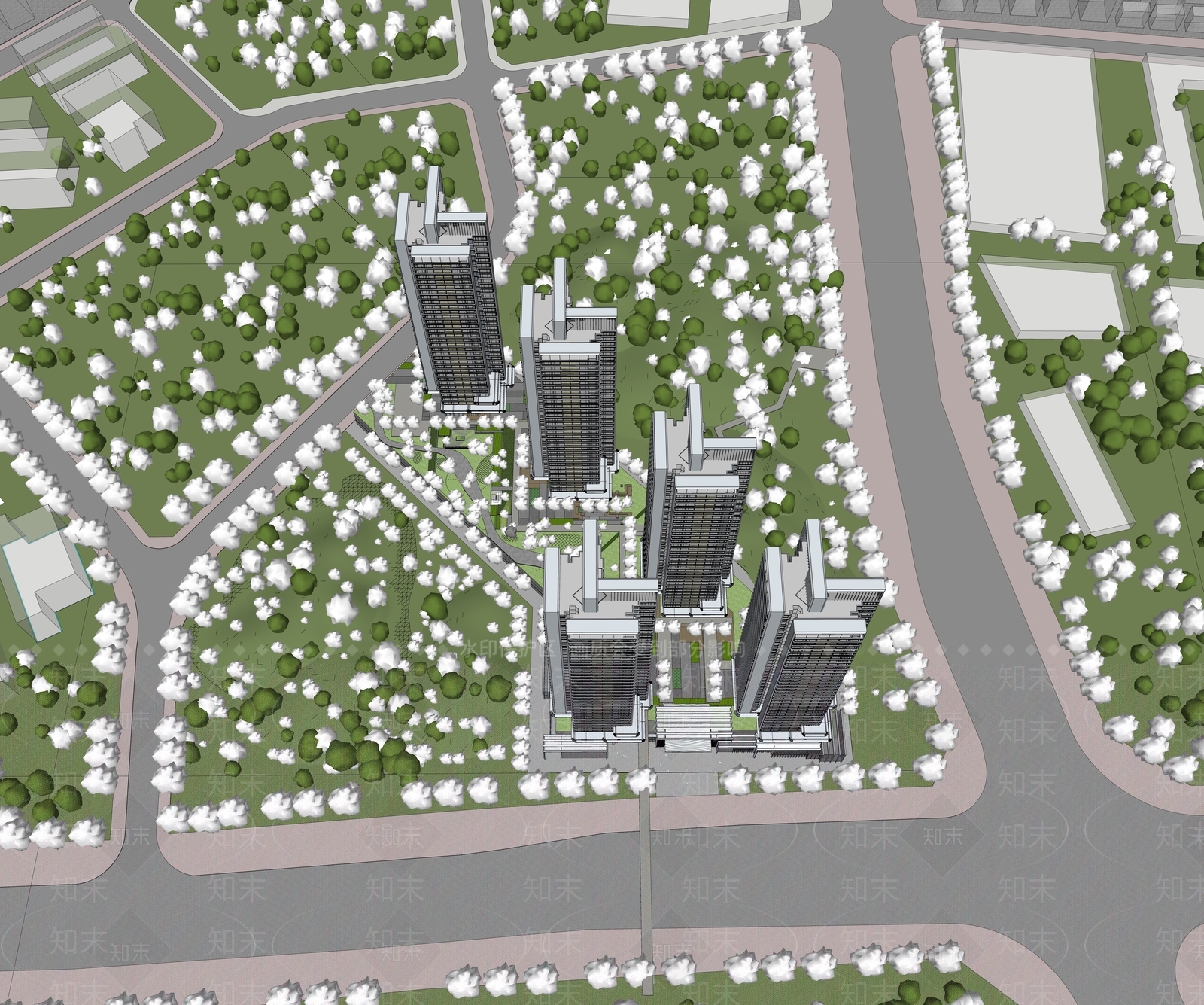 现代高层住宅SU模型下载【ID:1190366663】