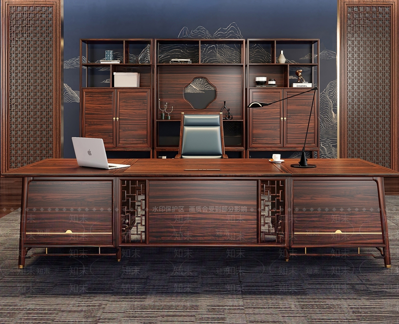 中式办公桌椅SU模型下载【ID:1190373585】