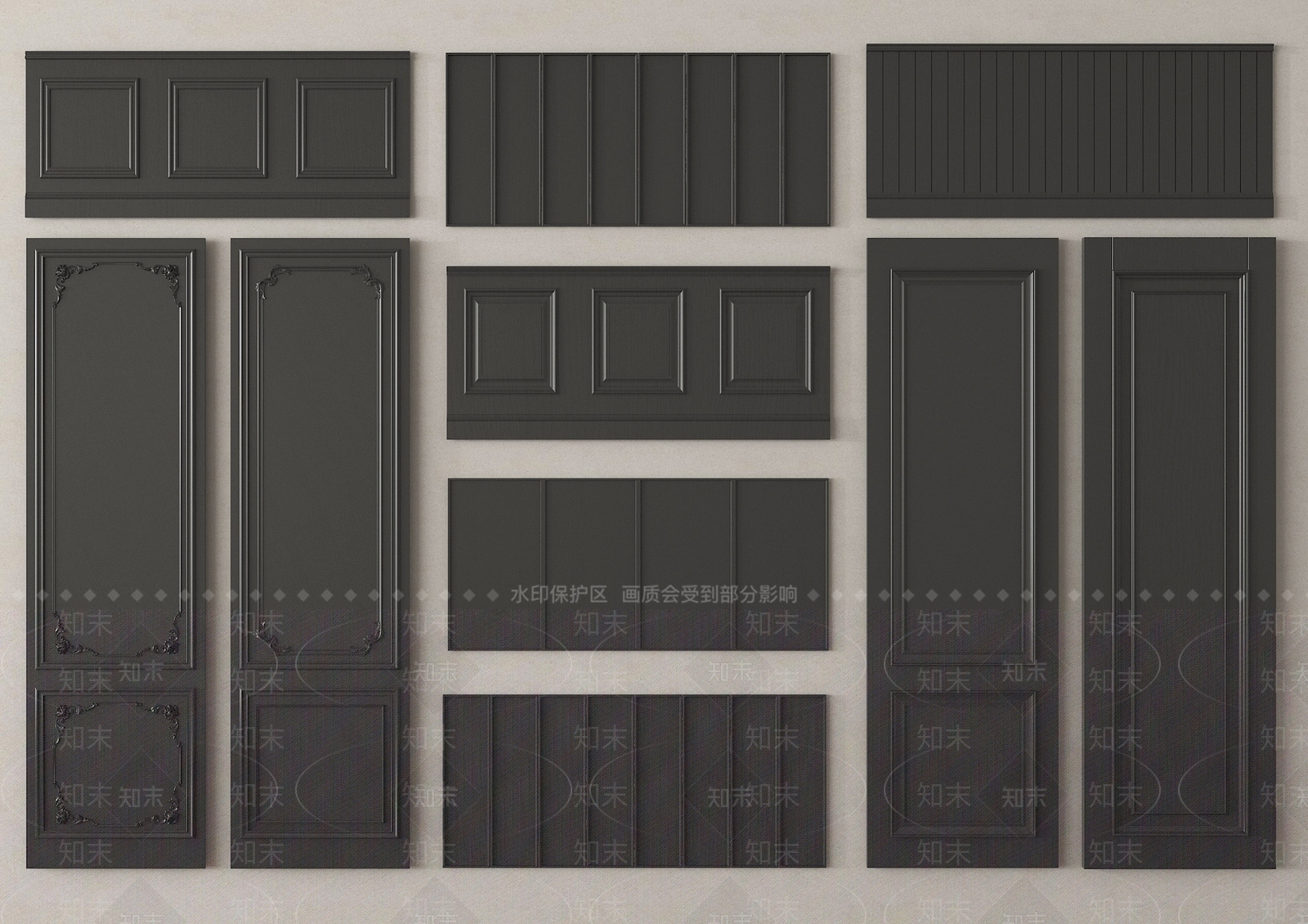 法式护墙板SU模型下载【ID:1190374245】