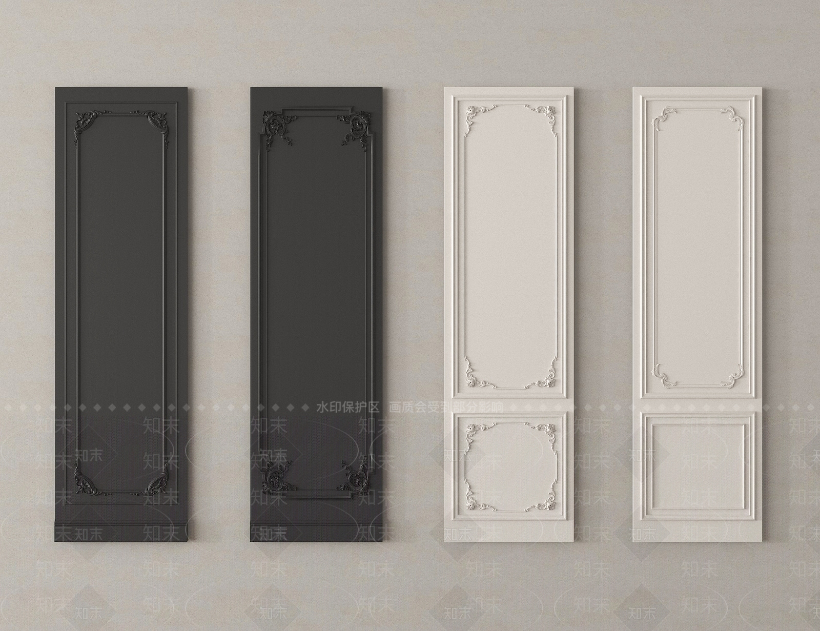 法式护墙板3D模型下载【ID:1190374937】