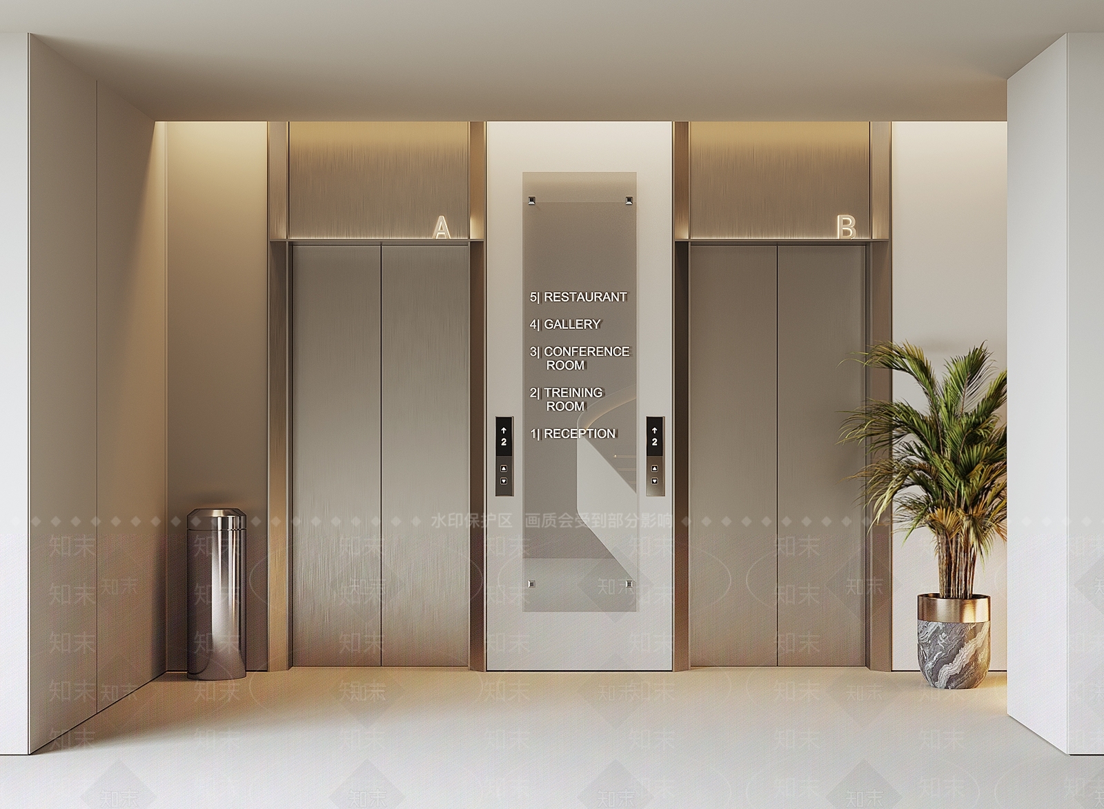 现代电梯间3D模型下载【ID:1190378128】