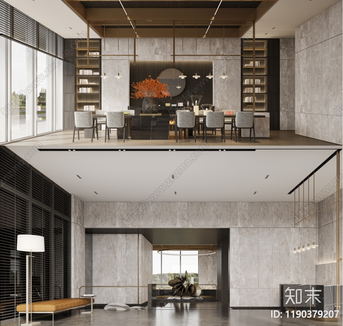 现代新中式售楼处cad施工图下载【ID:1190379207】