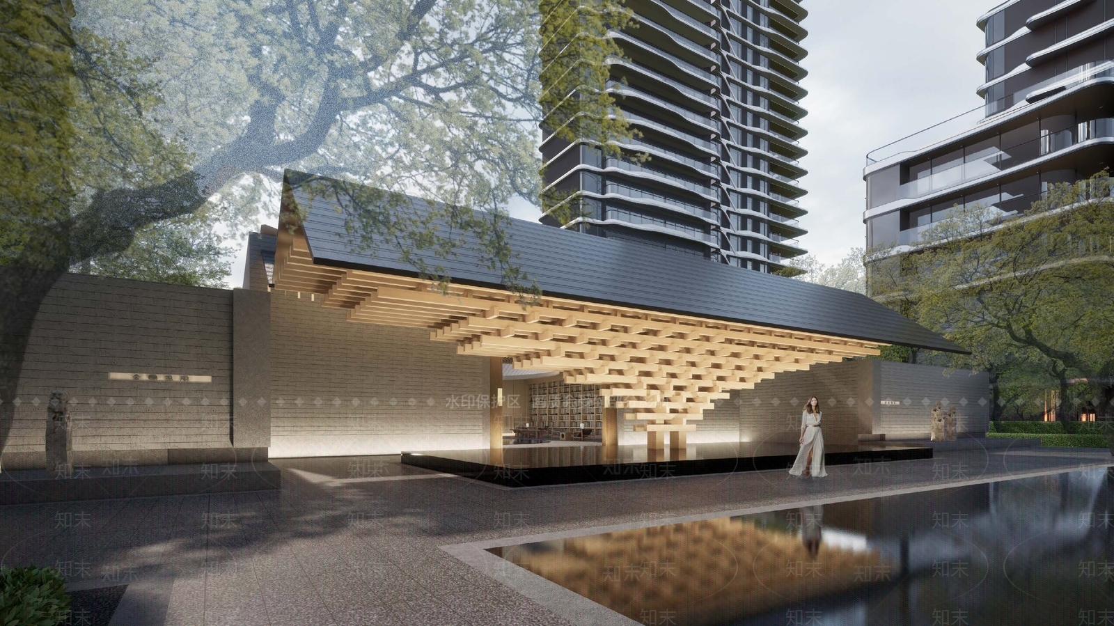 现代原木入口大门SU模型下载【ID:1190381451】