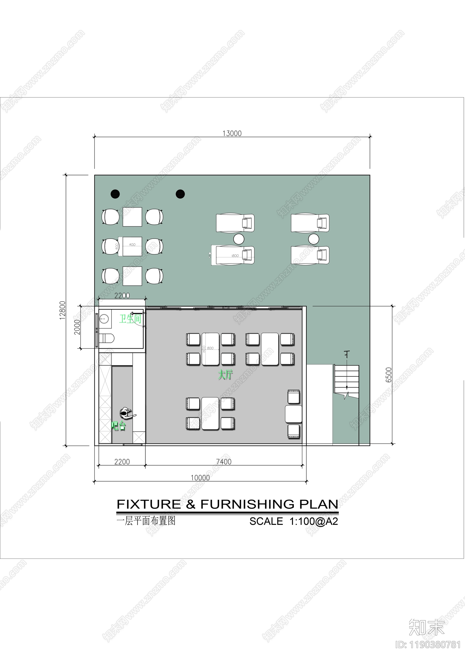 现代咖啡厅施工图下载【ID:1190380781】