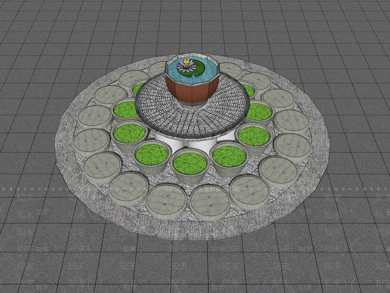 新中式广场景观SU模型下载【ID:1190385074】
