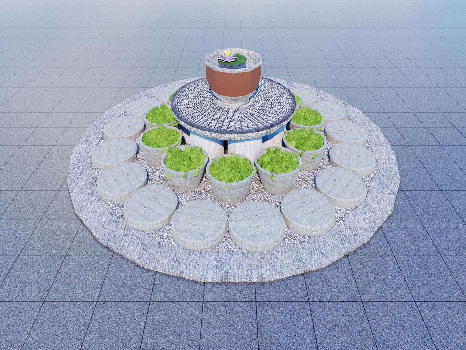新中式广场景观SU模型下载【ID:1190385074】