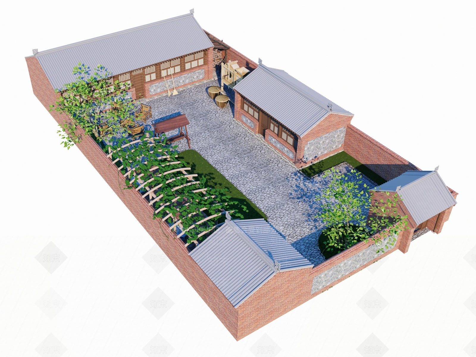 现代四合院SU模型下载【ID:1190386042】