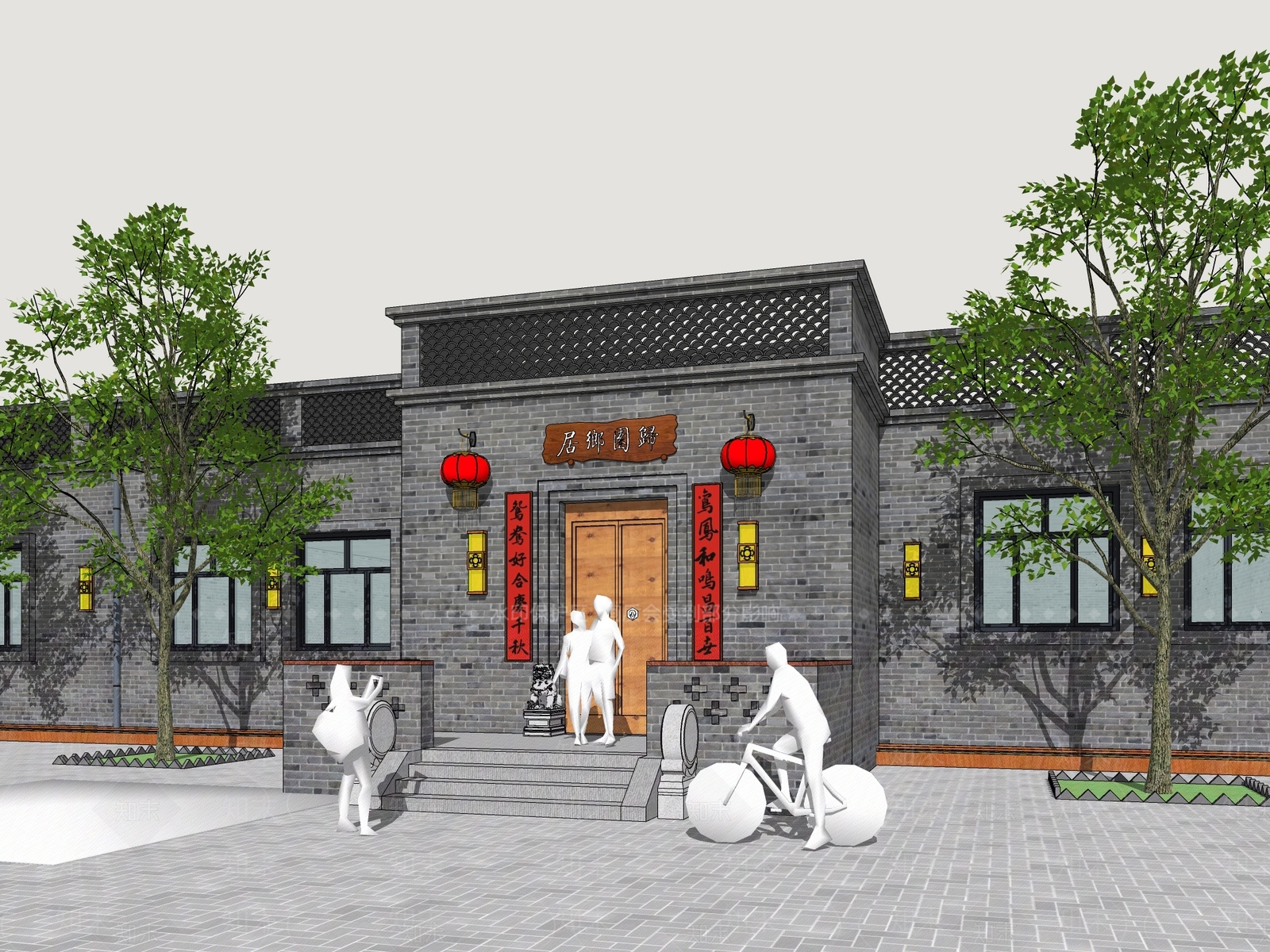 中式庭院门SU模型下载【ID:1190386399】