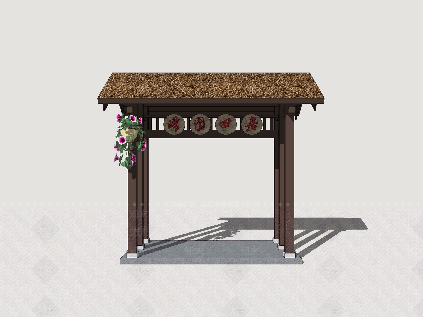 新中式庭院门SU模型下载【ID:1190386663】