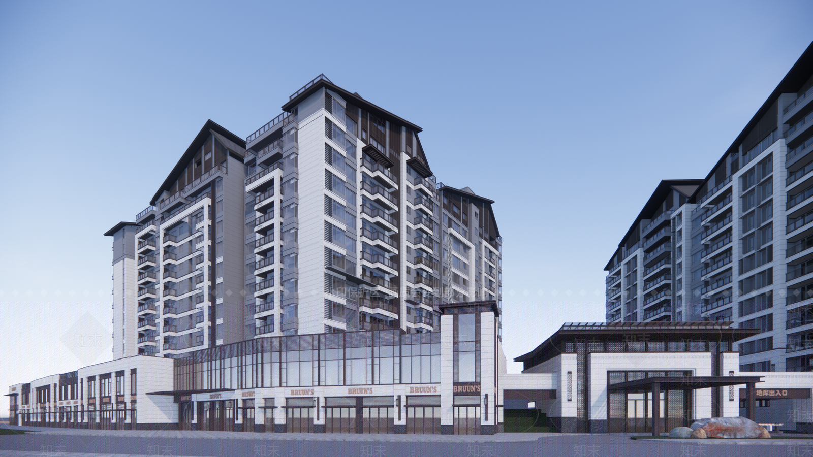 新中式小区建筑SU模型下载【ID:1190393387】