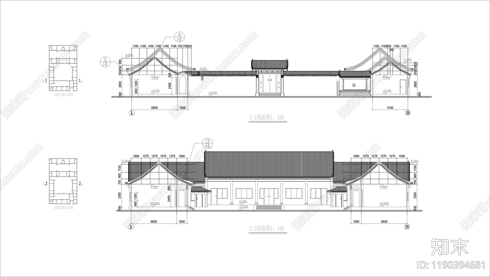新中式行政机构建筑cad施工图下载【ID:1190394681】