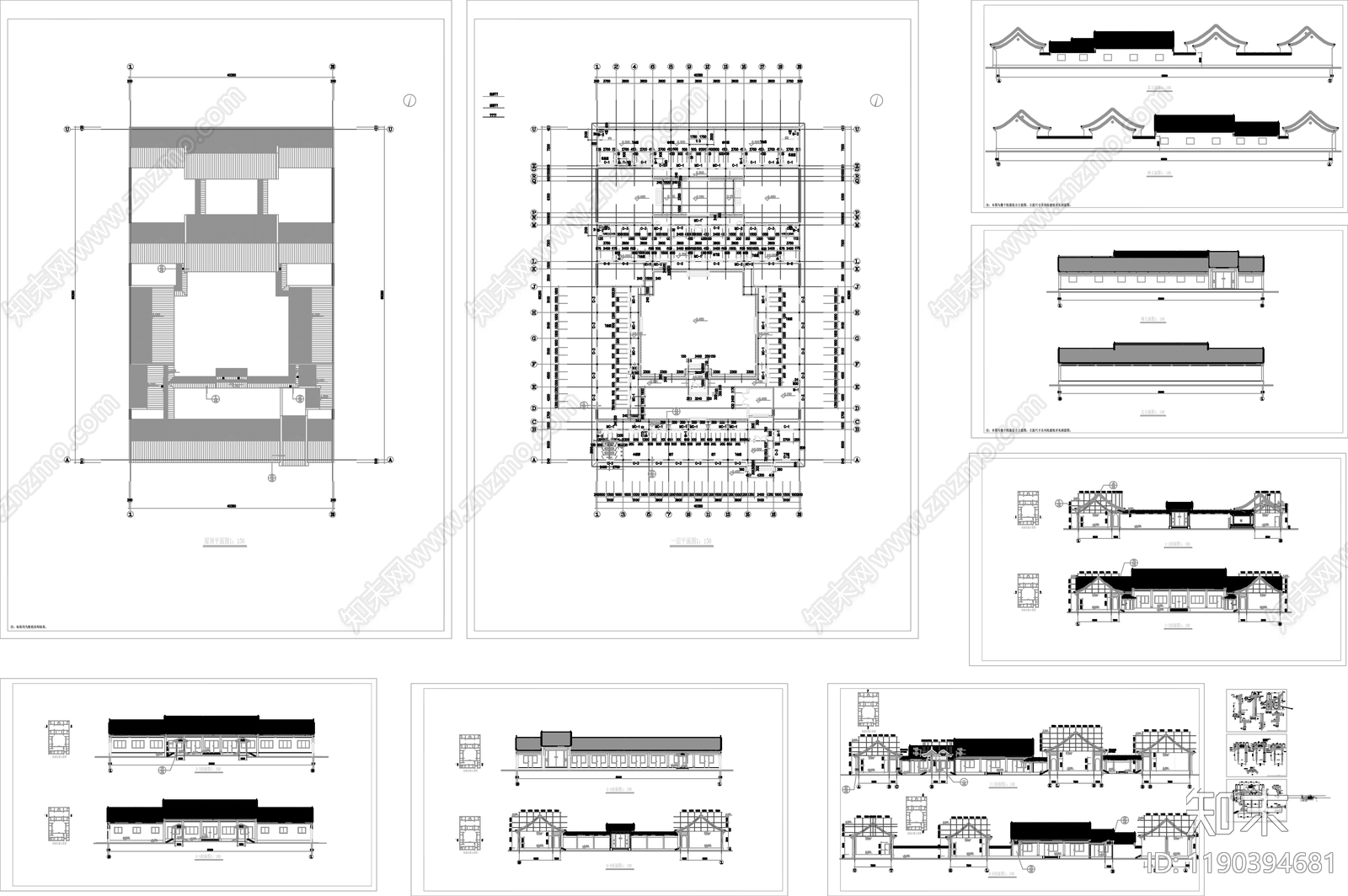 新中式行政机构建筑cad施工图下载【ID:1190394681】