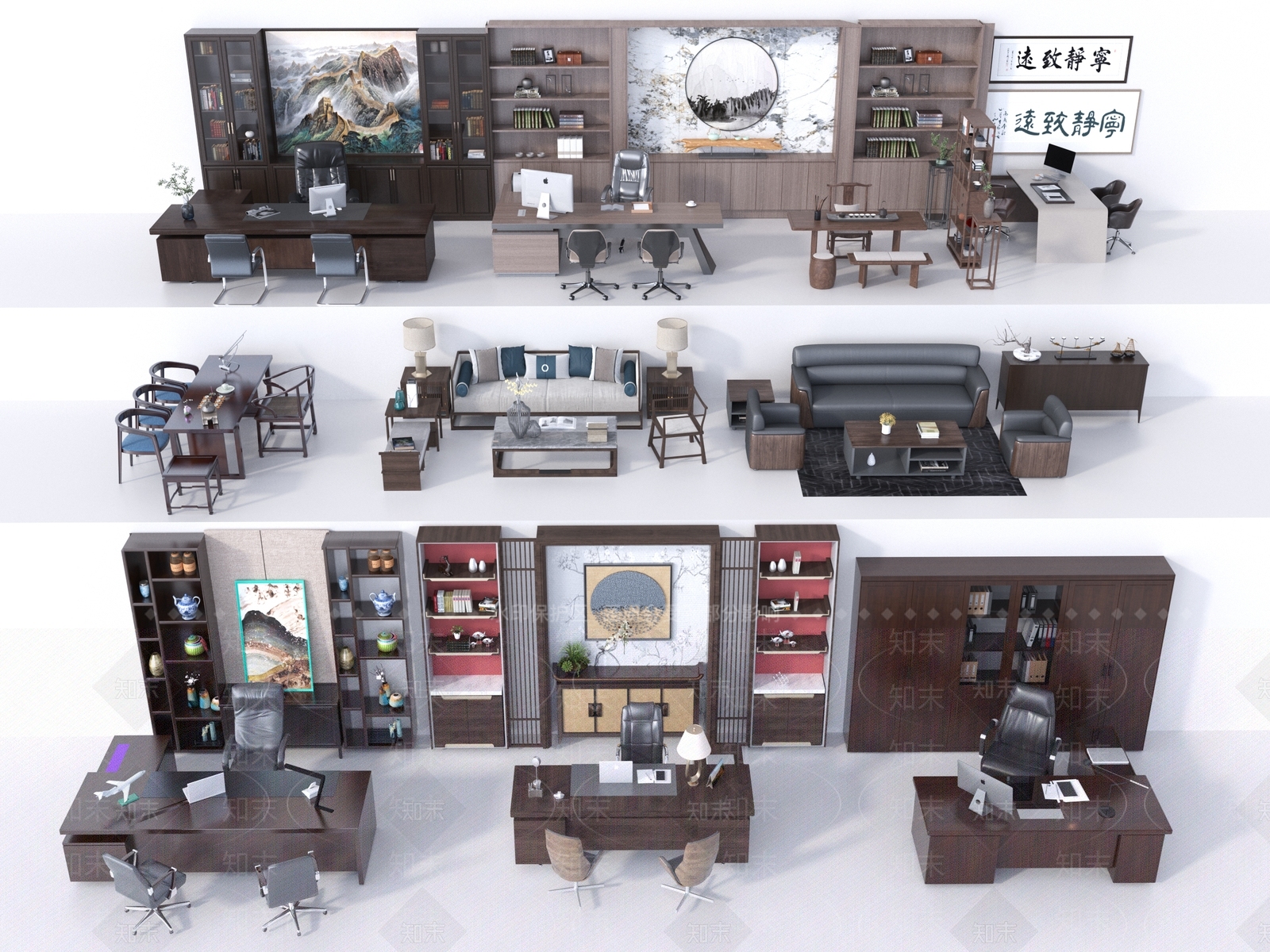 新中式办公室3D模型下载【ID:1190406240】
