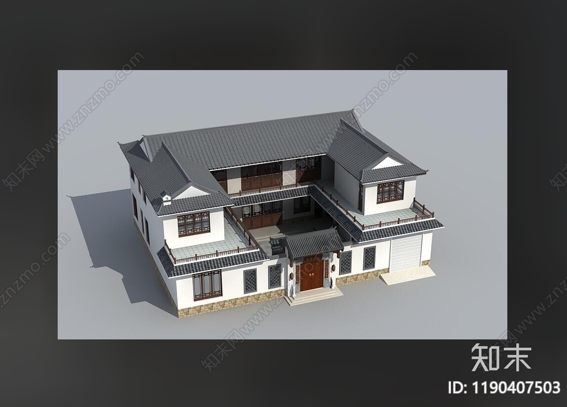 新中式中式别墅建筑施工图下载【ID:1190407503】