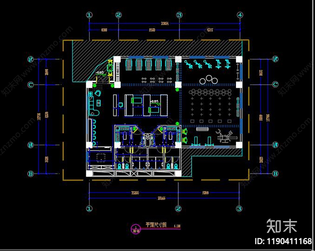 现代健身房cad施工图下载【ID:1190411168】