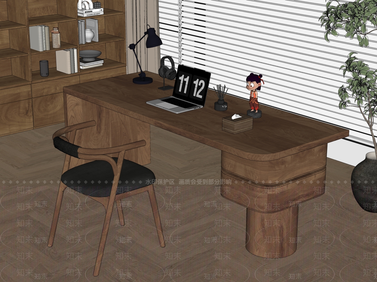 侘寂中古书桌椅SU模型下载【ID:1190412915】