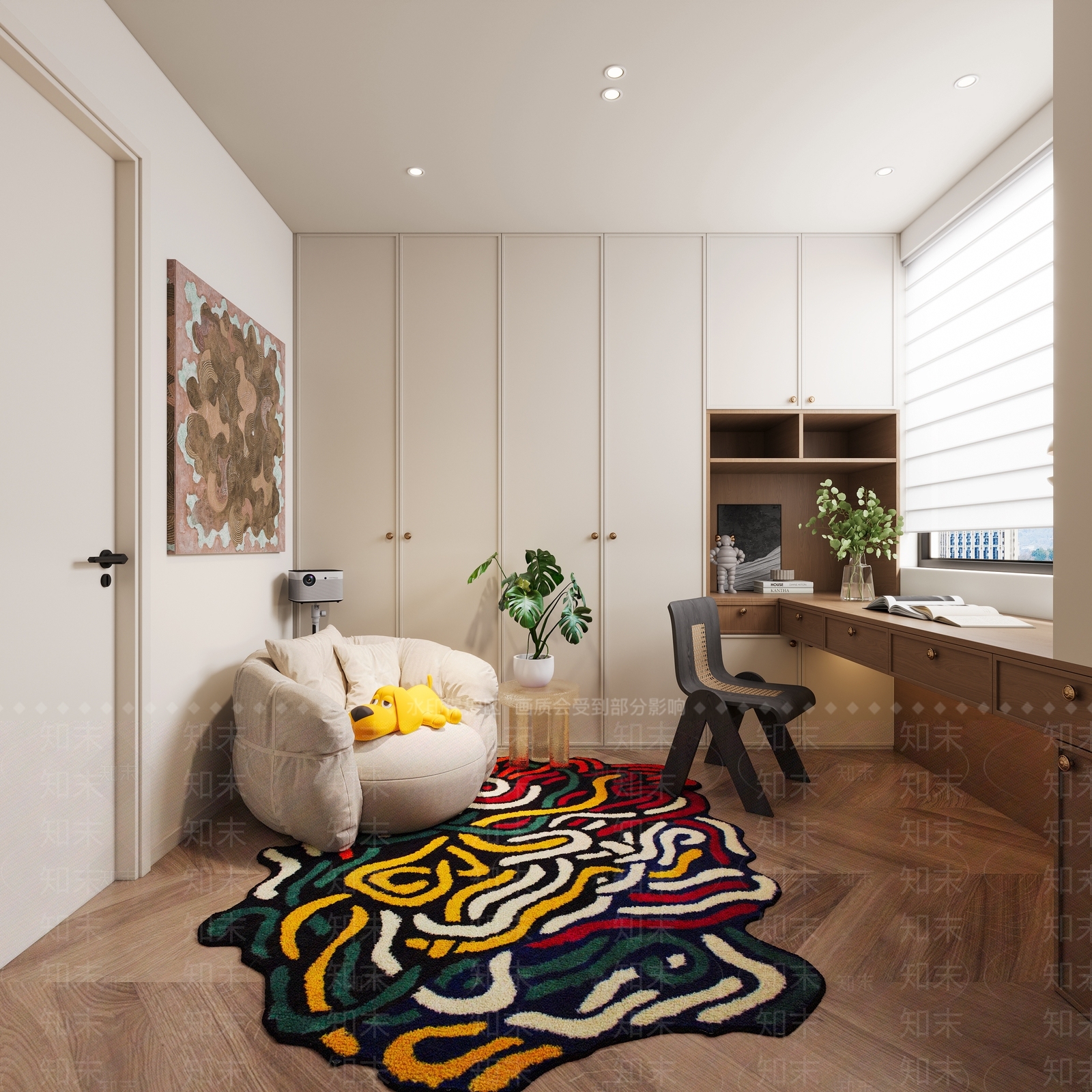 中古奶油书房3D模型下载【ID:1190417415】