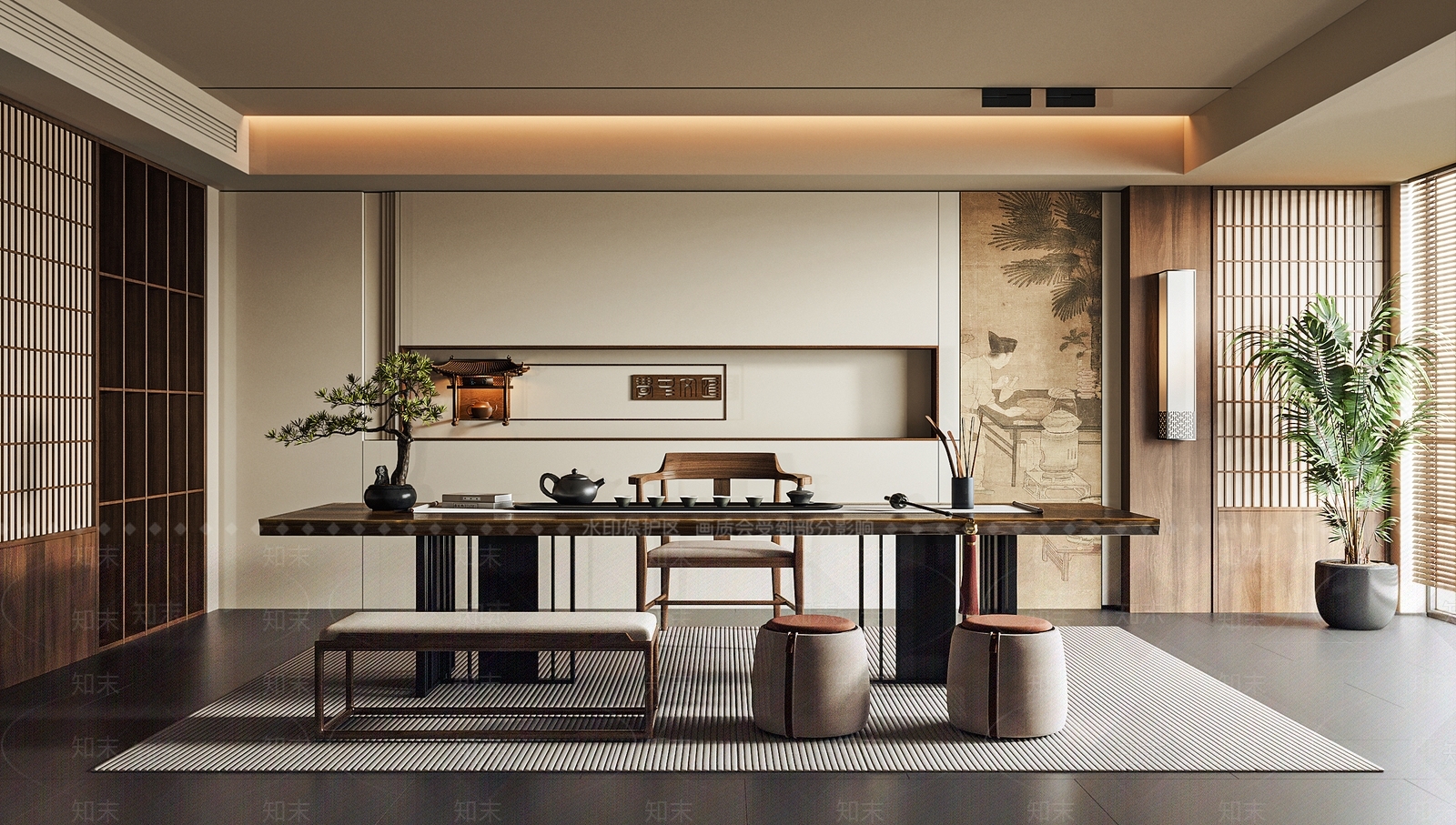 新中式禅意茶室3D模型下载【ID:1190415875】