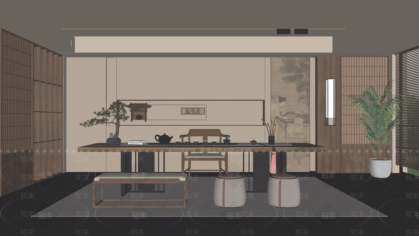 新中式禅意茶室SU模型下载【ID:1190415982】