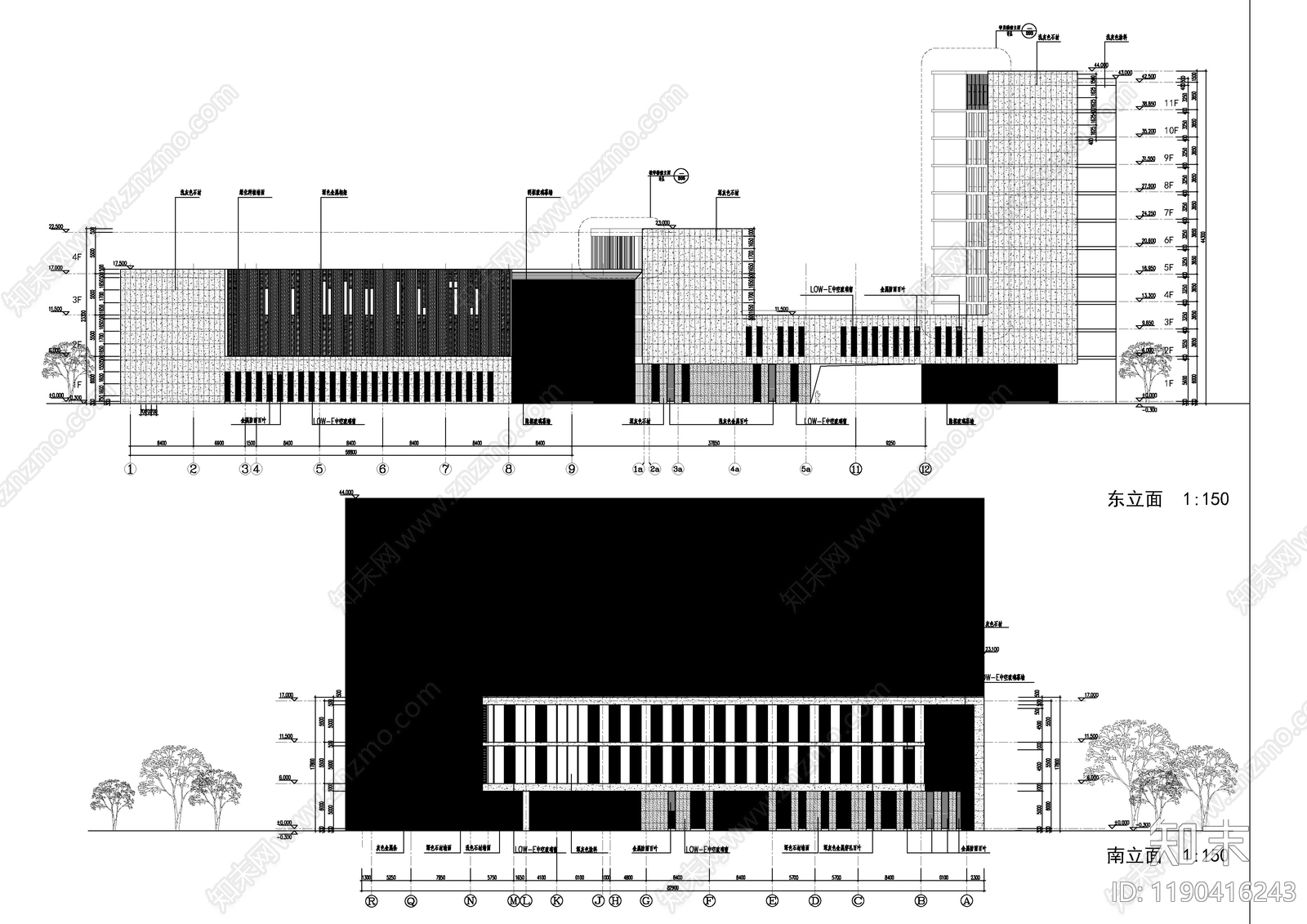 现代办公楼建筑cad施工图下载【ID:1190416243】