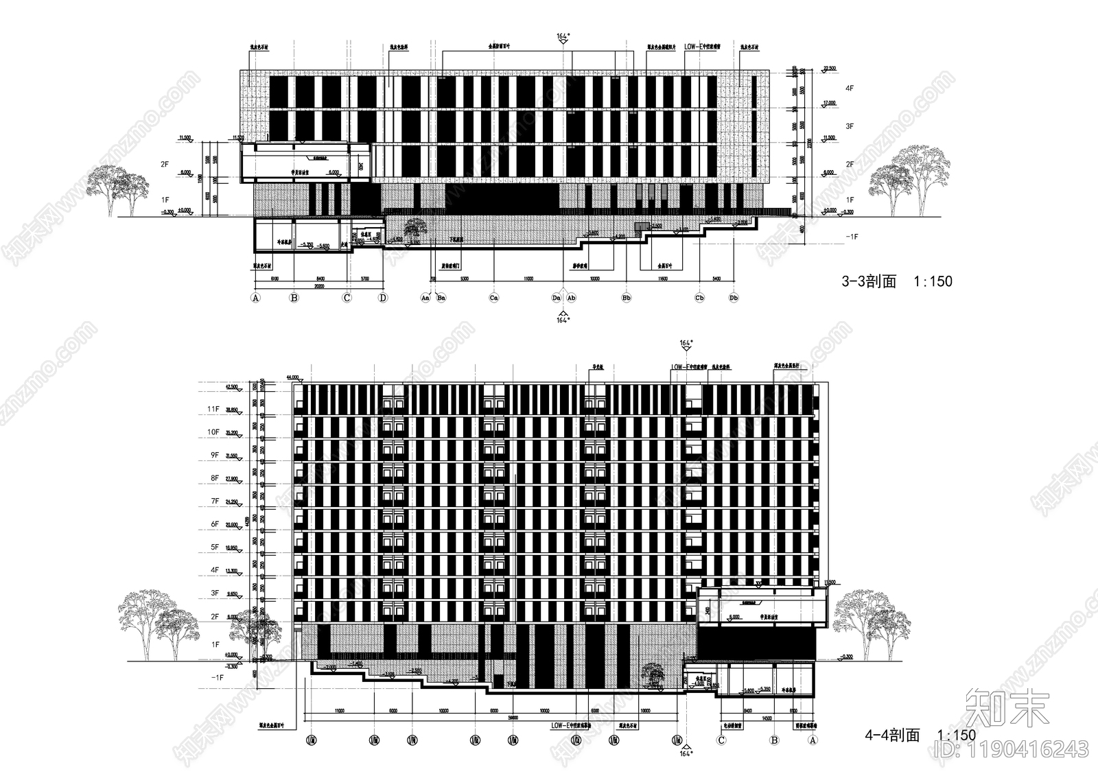 现代办公楼建筑cad施工图下载【ID:1190416243】