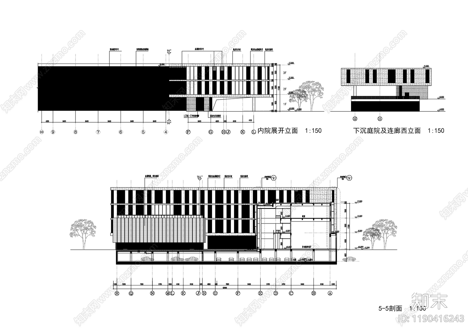 现代办公楼建筑cad施工图下载【ID:1190416243】