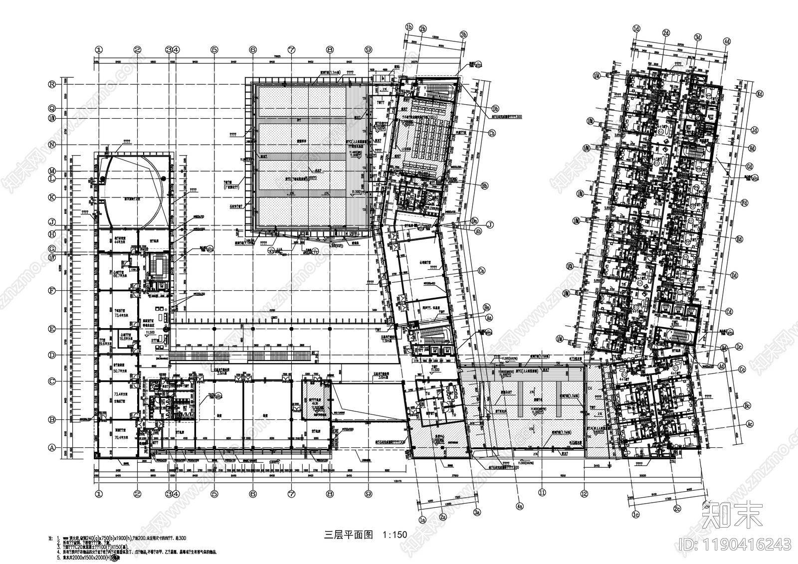 现代办公楼建筑cad施工图下载【ID:1190416243】