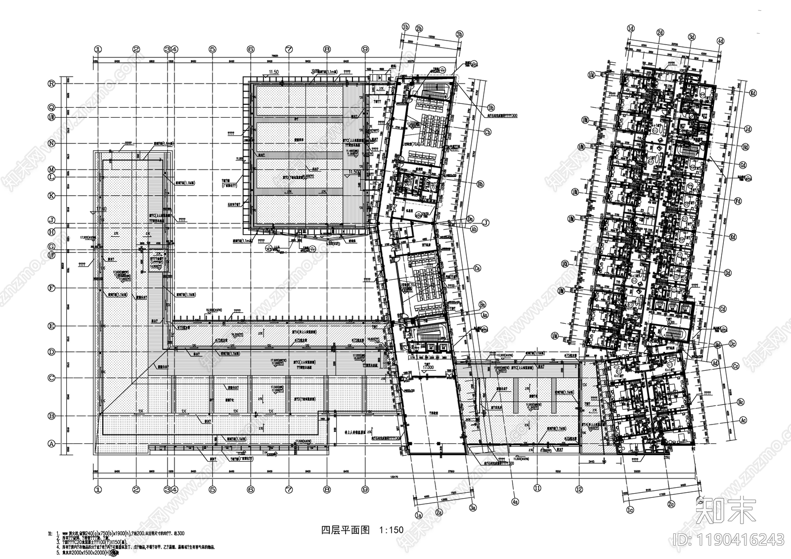 现代办公楼建筑cad施工图下载【ID:1190416243】