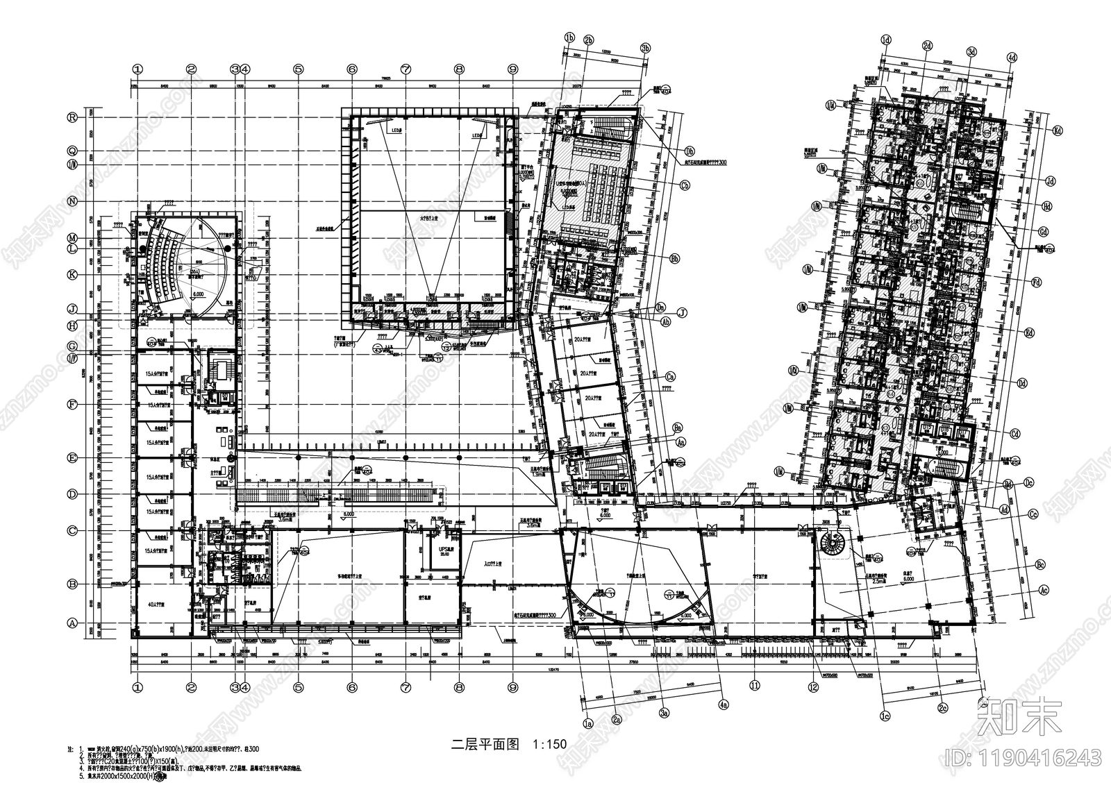 现代办公楼建筑cad施工图下载【ID:1190416243】