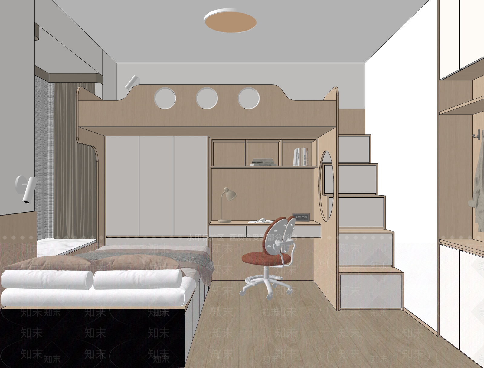 现代原木通用儿童房SU模型下载【ID:1190416434】