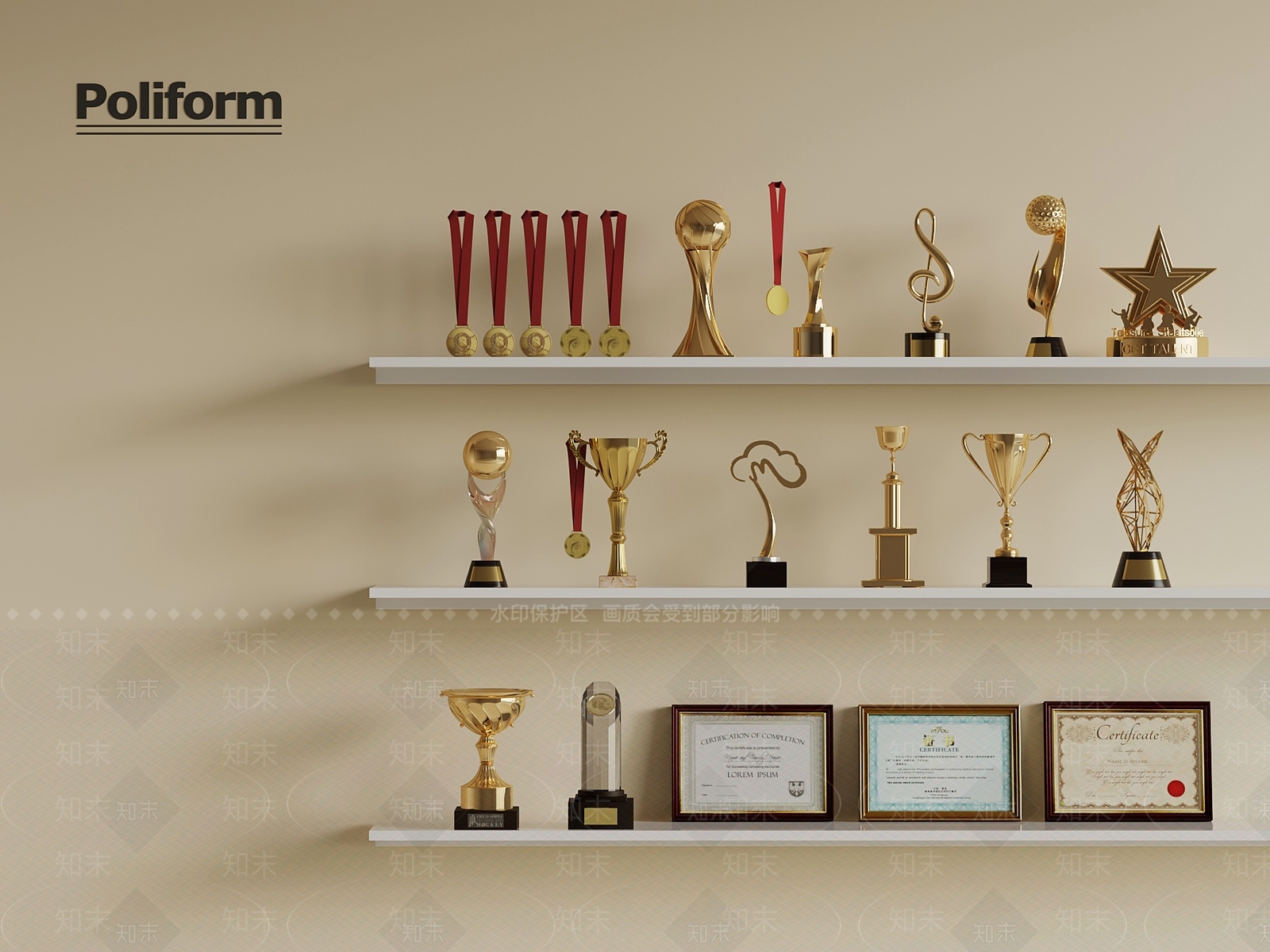 现代奖杯奖牌SU模型下载【ID:1190419892】