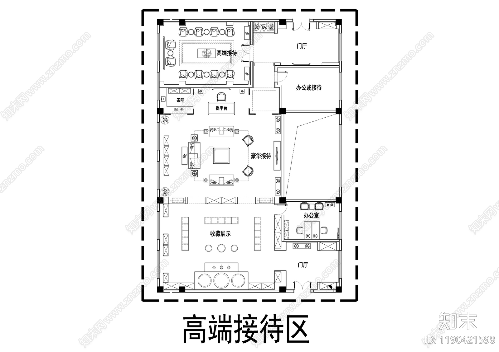 现代新中式独立办公室cad施工图下载【ID:1190421598】