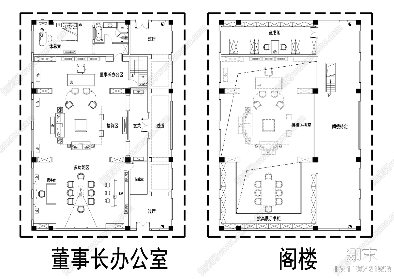 现代新中式独立办公室cad施工图下载【ID:1190421598】
