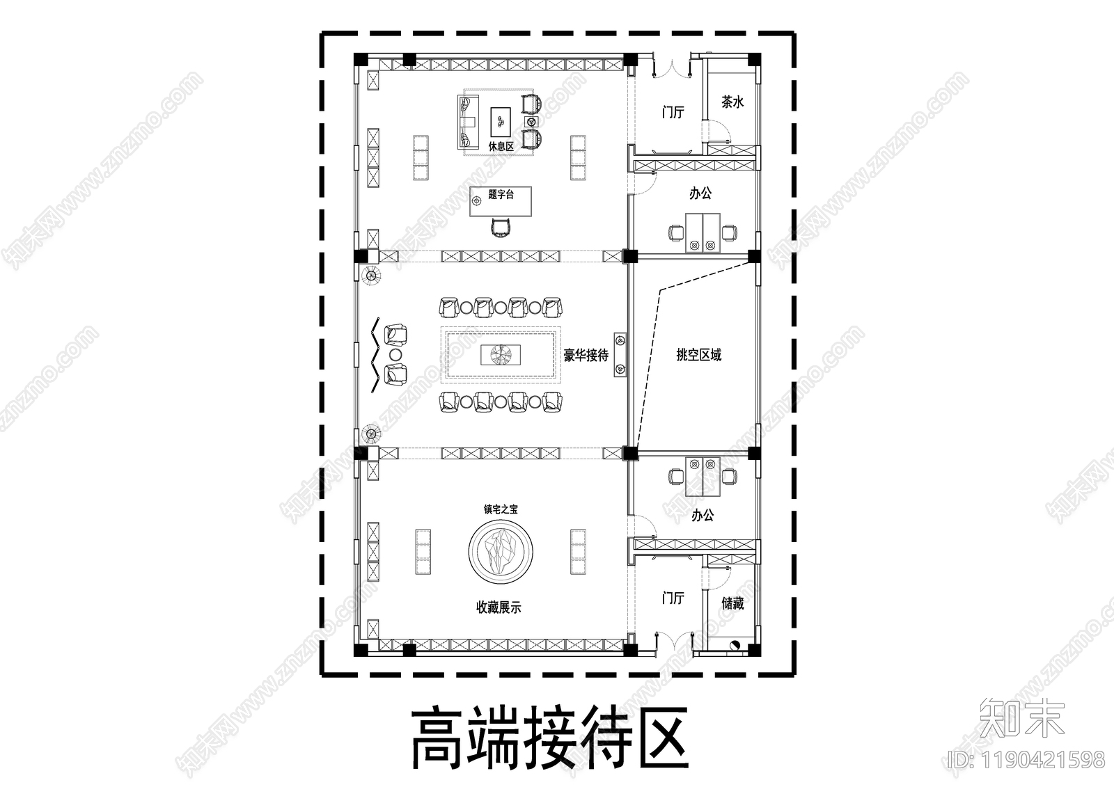 现代新中式独立办公室cad施工图下载【ID:1190421598】