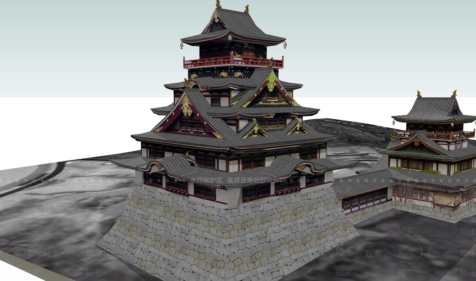 日式古建筑SU模型下载【ID:1190421683】
