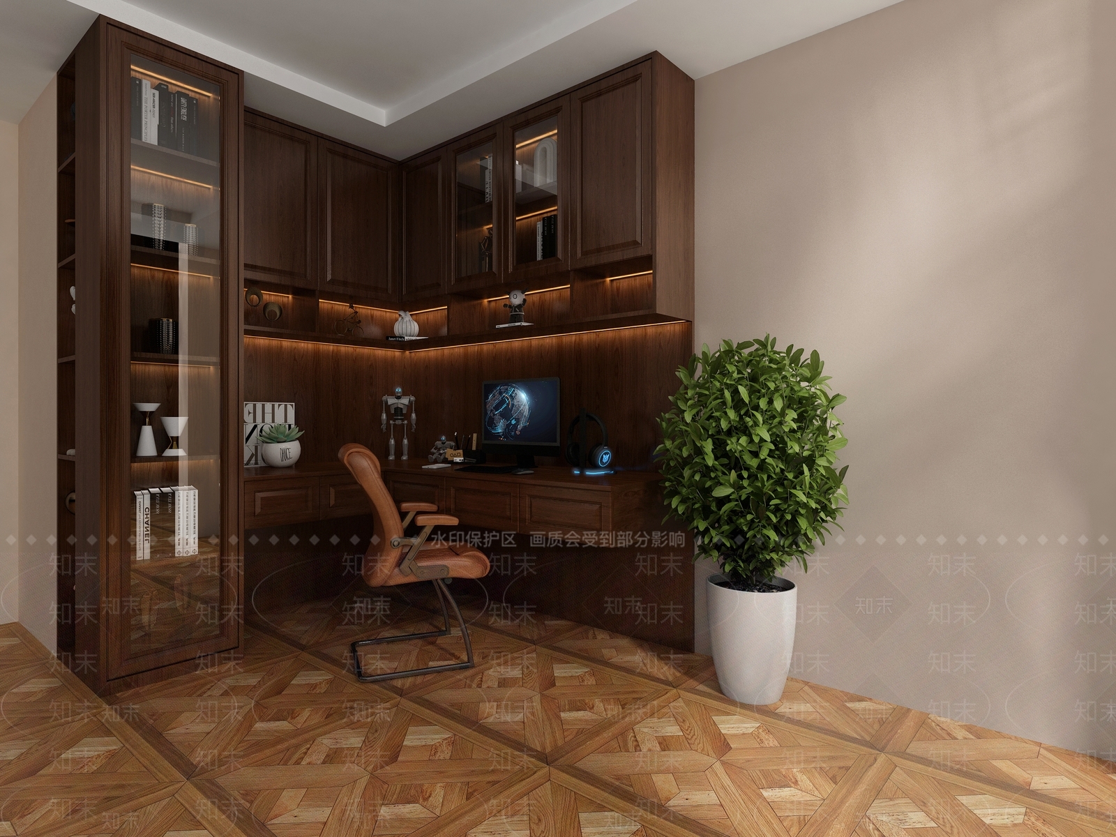 美式复古书柜3D模型下载【ID:1190422182】