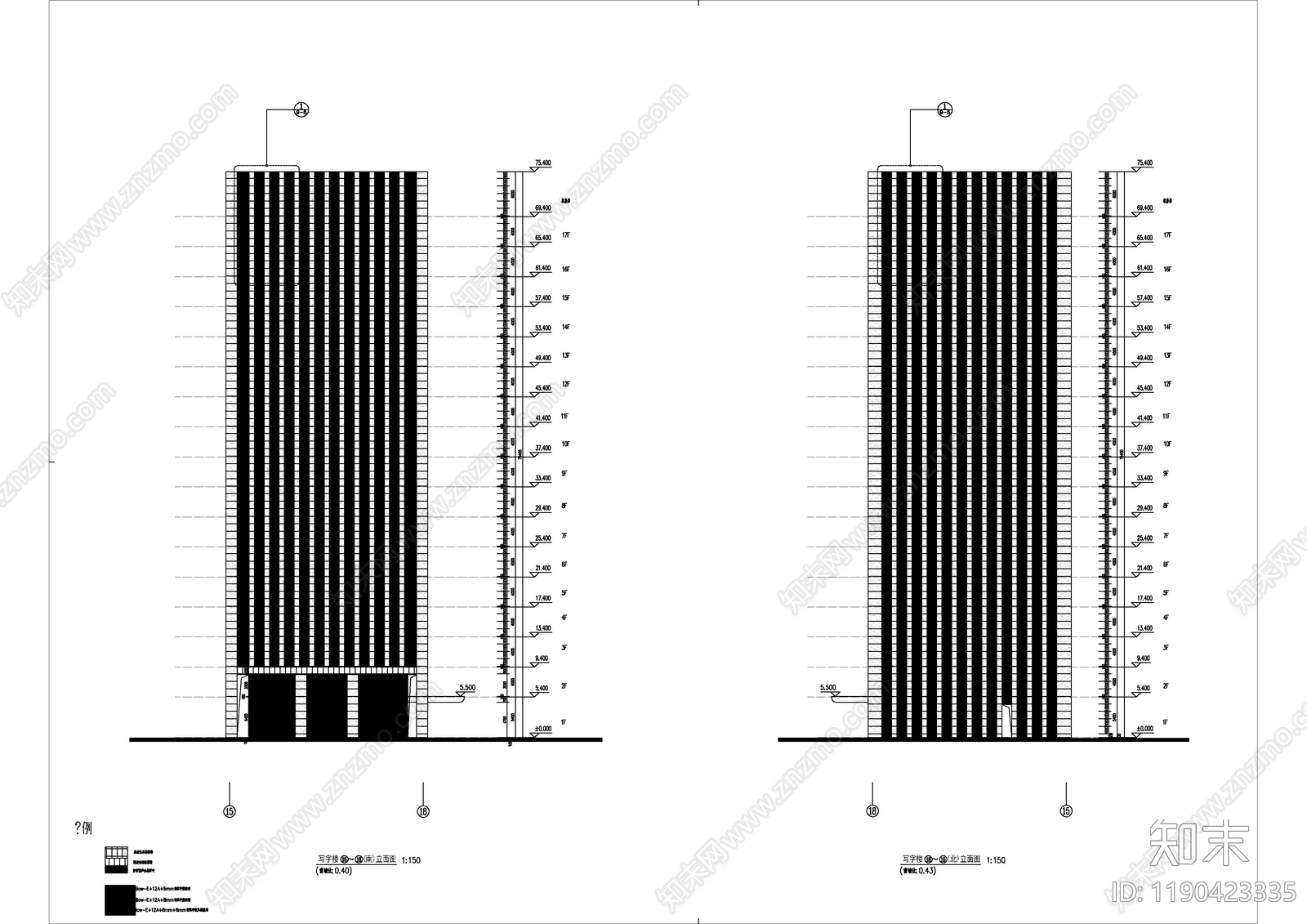 现代办公楼建筑cad施工图下载【ID:1190423335】