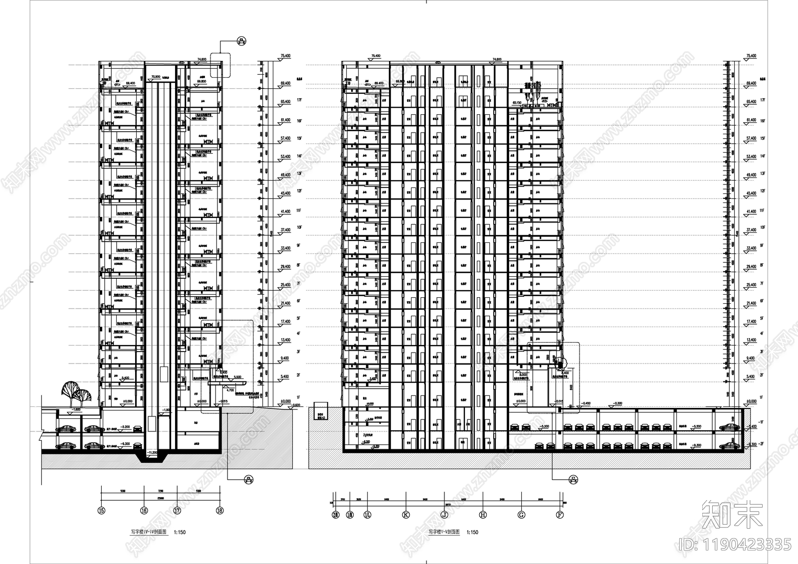 现代办公楼建筑cad施工图下载【ID:1190423335】