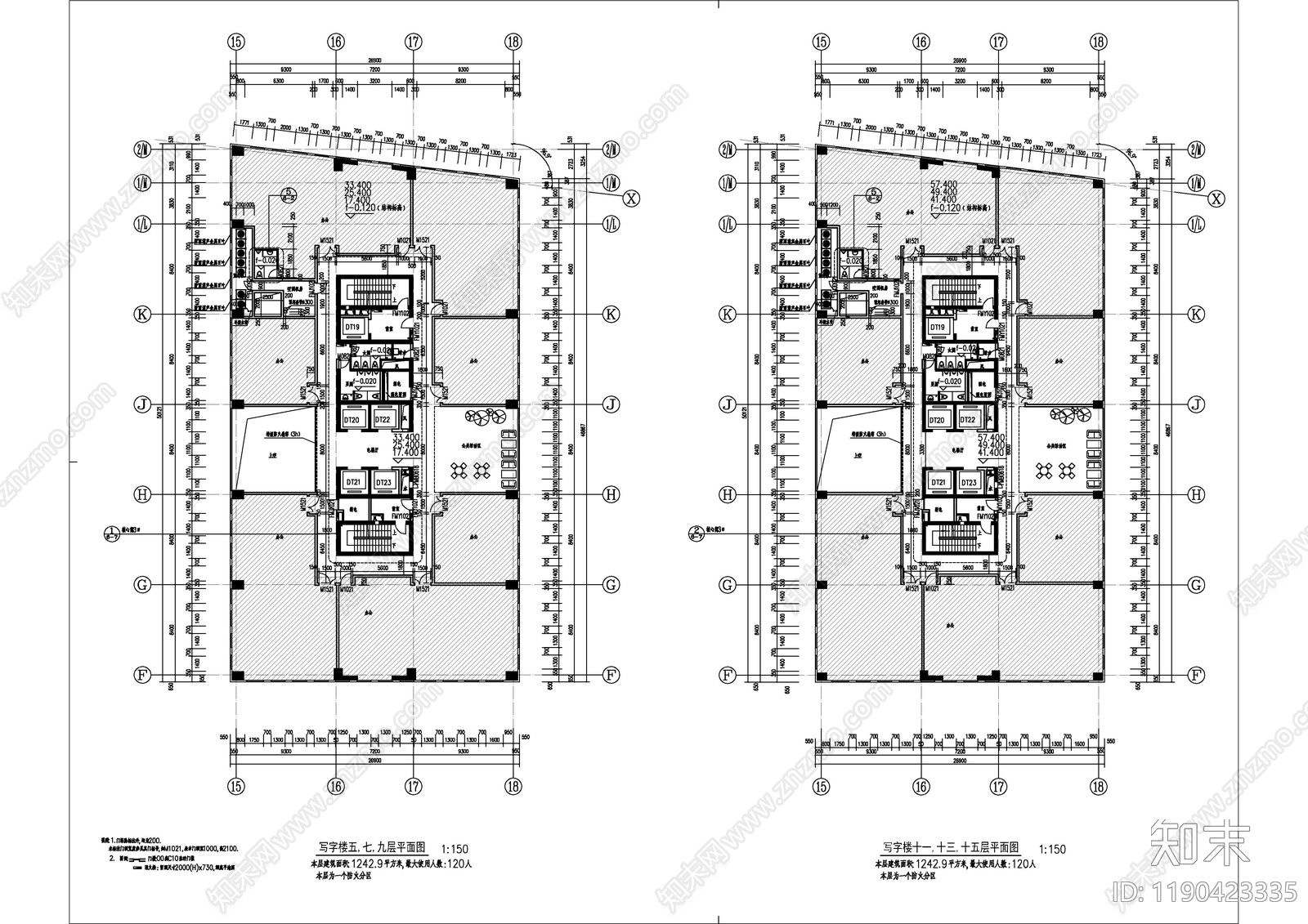 现代办公楼建筑cad施工图下载【ID:1190423335】