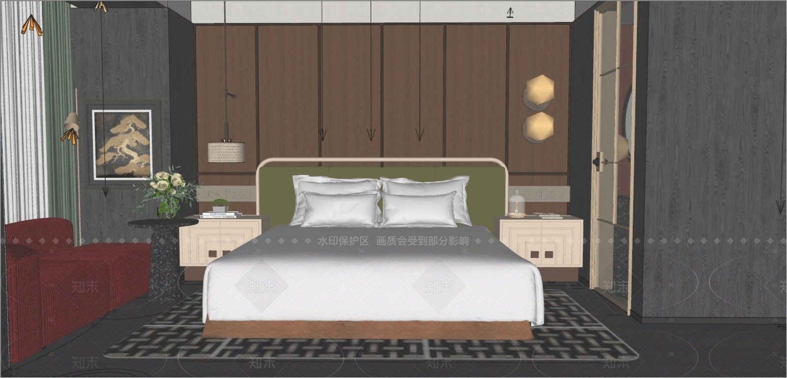 现代酒店客房SU模型下载【ID:1190426370】