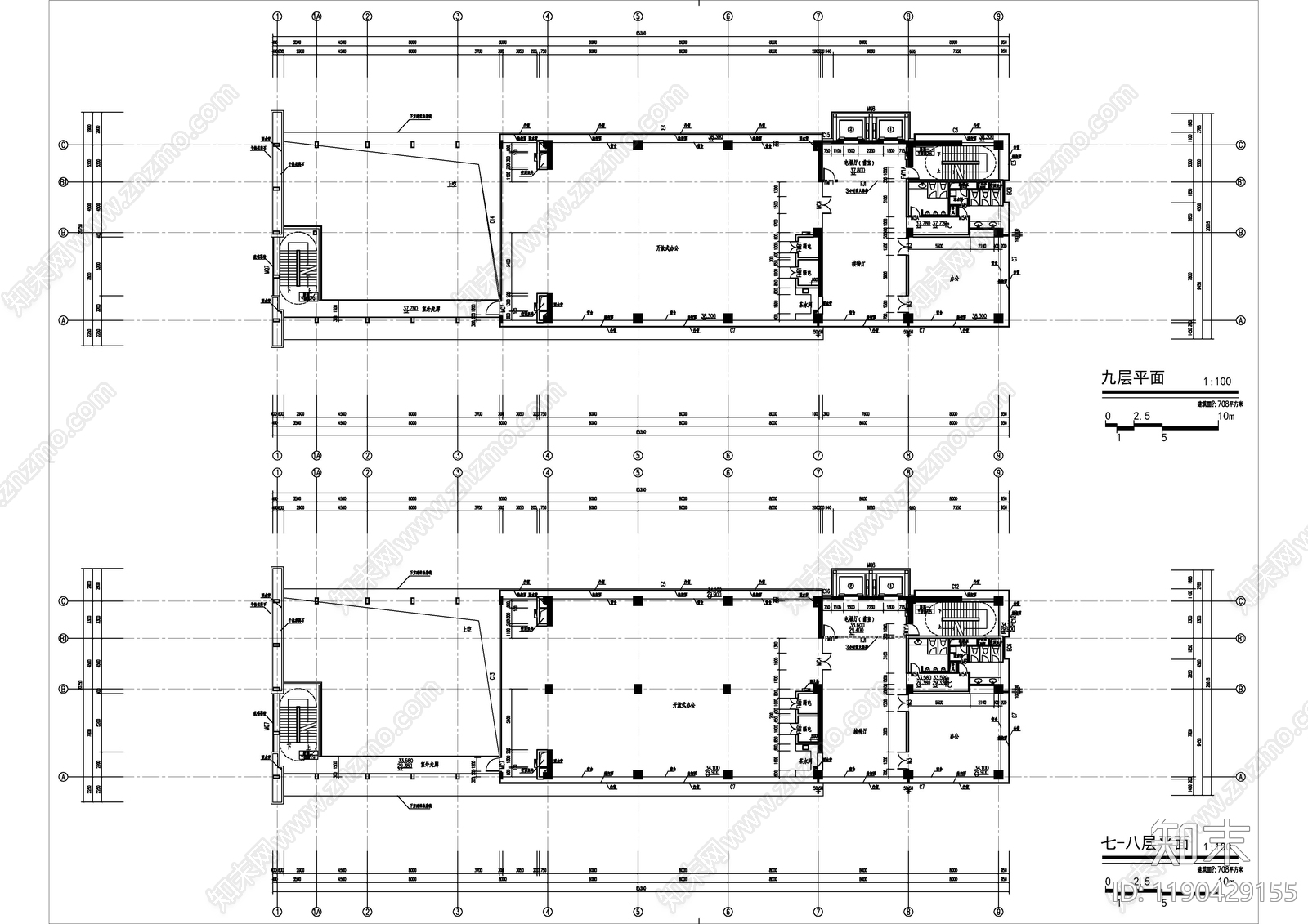 现代办公楼建筑cad施工图下载【ID:1190429155】