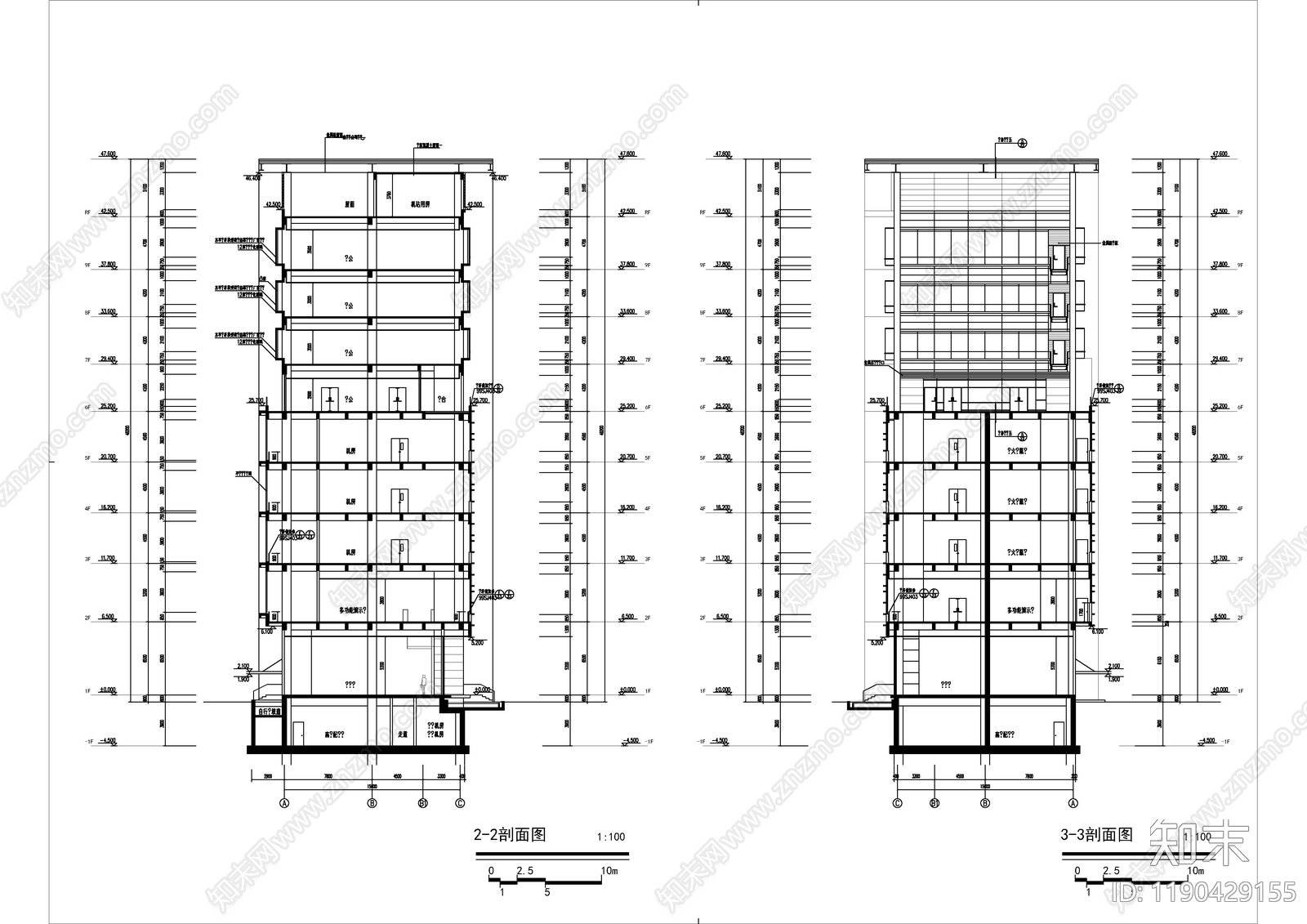 现代办公楼建筑cad施工图下载【ID:1190429155】