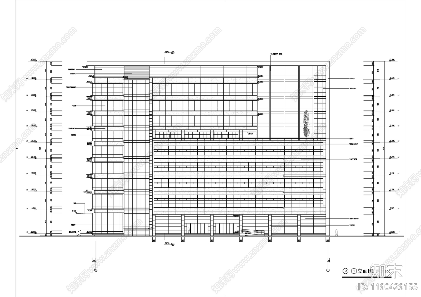 现代办公楼建筑cad施工图下载【ID:1190429155】