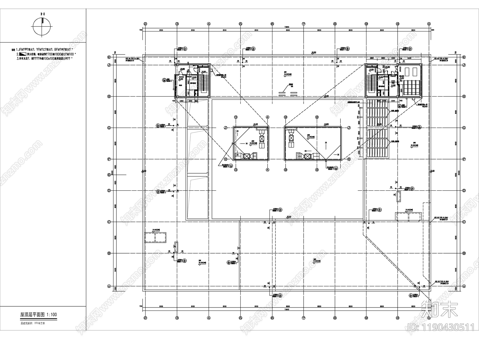 现代办公楼建筑cad施工图下载【ID:1190430511】