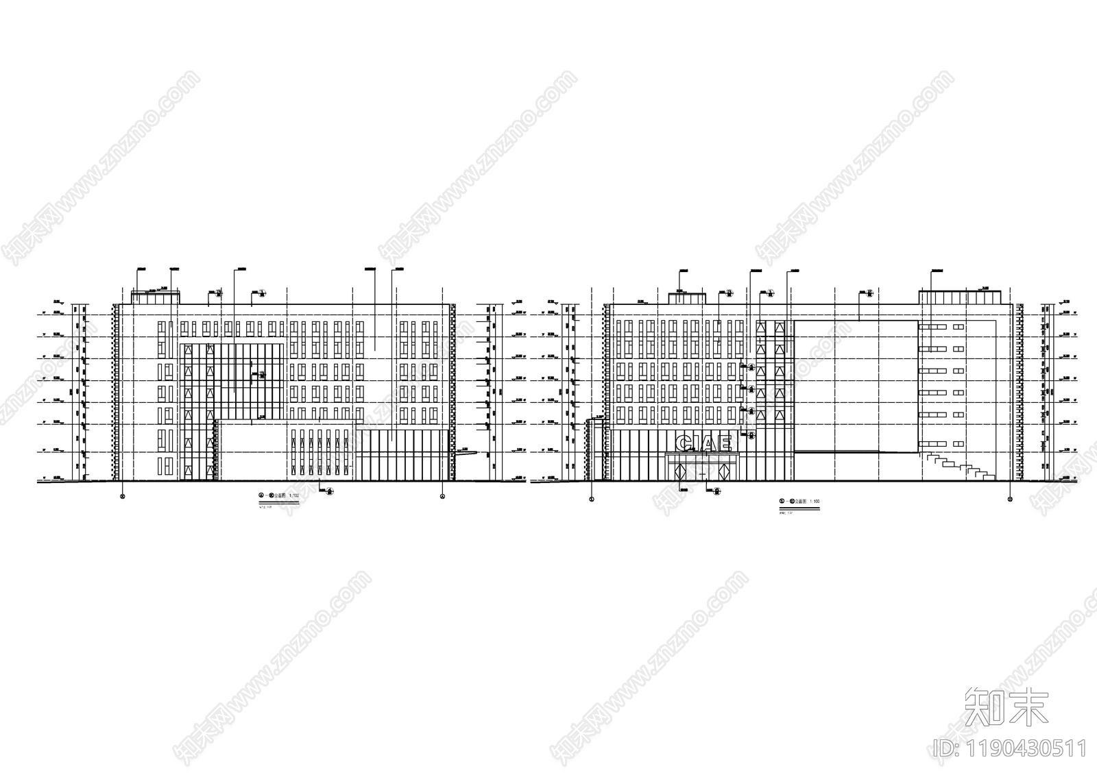 现代办公楼建筑cad施工图下载【ID:1190430511】