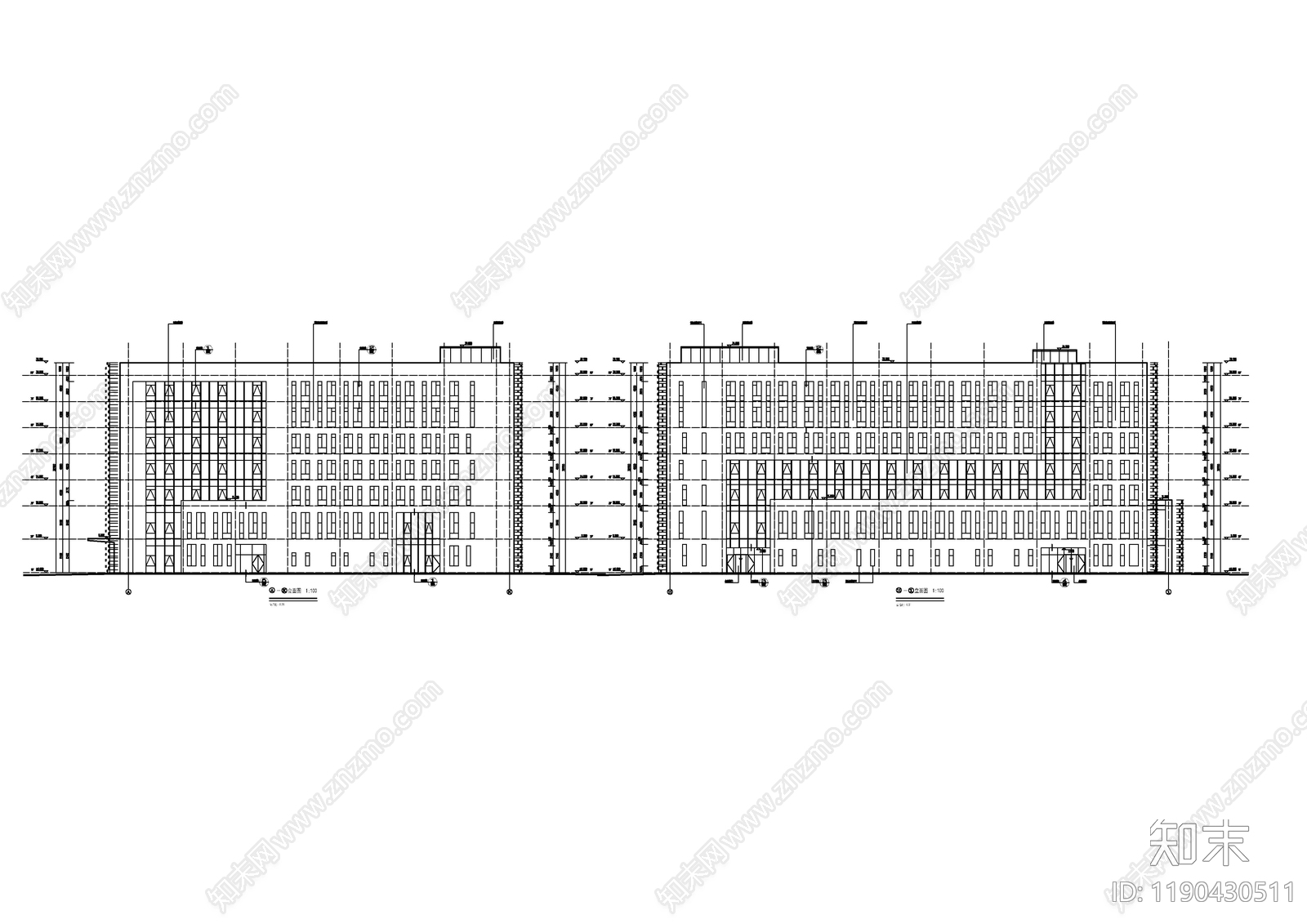 现代办公楼建筑cad施工图下载【ID:1190430511】