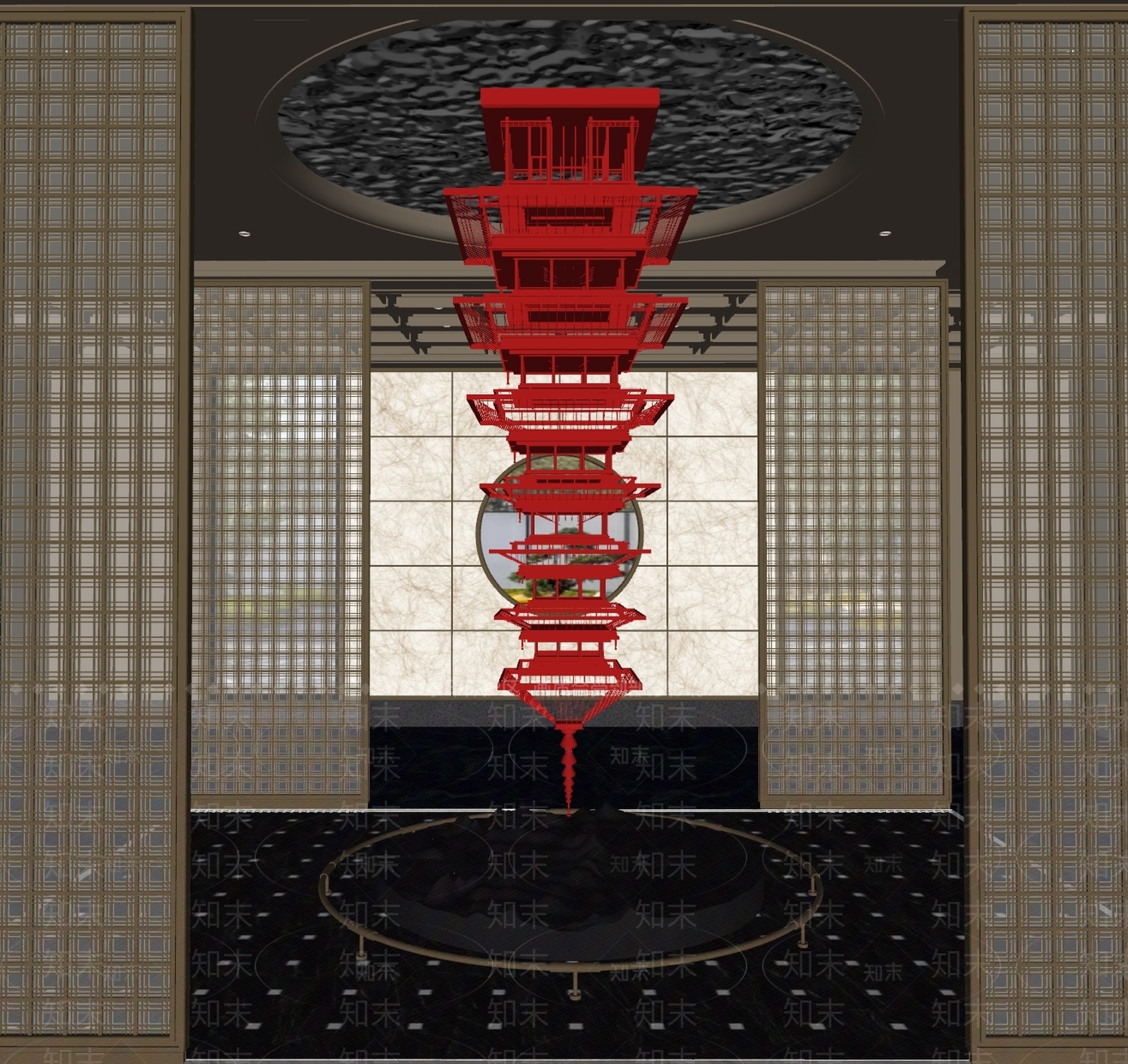 新中式酒店大堂SU模型下载【ID:1190433336】
